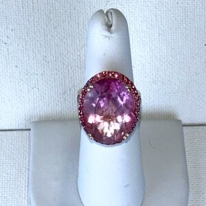 NWOT Designer Kunzite Halo Gemstone Cocktail Ring Sterling 14k Rose Gold Plated